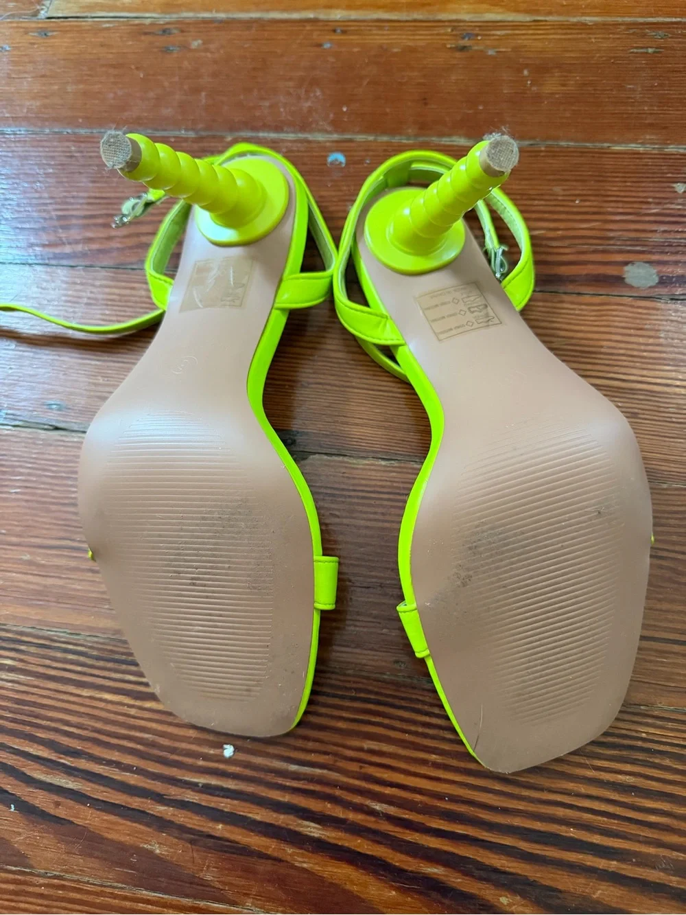 Nasty Gal Neon Green Ankle-Strap Sandals Funky Detailed High Heels